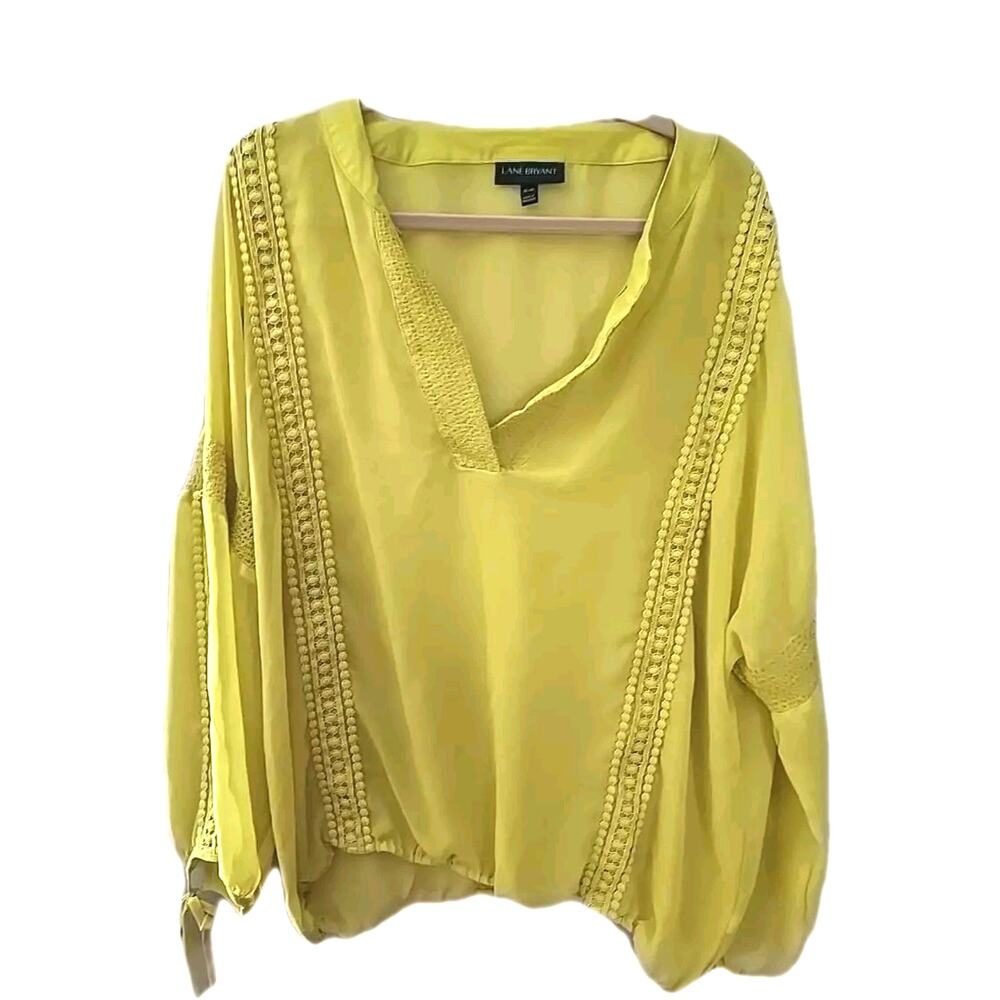 Lane Bryant Yellow Crochet V-Neck Long Sleeve Boho Peasant Top Womans Size 18/20